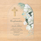 Invitations En Acrylique Confirmation de l'arc vert des fleurs blanches (Recto)