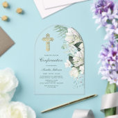 Invitations En Acrylique Confirmation de l'arc vert des fleurs blanches (Insitu (Mariage))