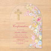 Invitations En Acrylique Confirmation de l'arche de fleurs de prairie (Recto)