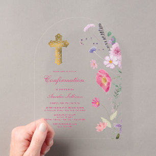 Invitations En Acrylique Confirmation de l'arche de fleurs sauvages de prin