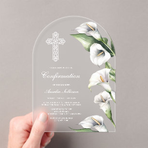 Invitations En Acrylique Confirmation délicate avec arches de lys calla