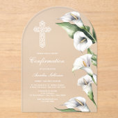 Invitations En Acrylique Confirmation délicate avec arches de lys calla (Recto)