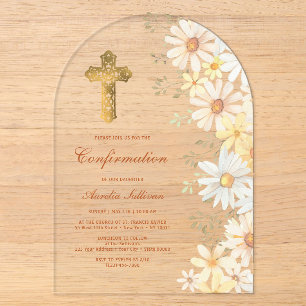 Invitations En Acrylique Confirmation des arches de pâquerettes