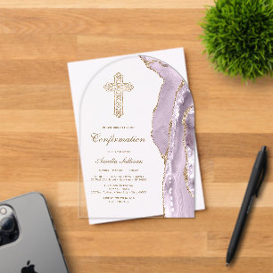 Invitations En Acrylique Confirmation Dusty Lilac Agate