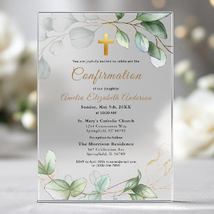 Invitations En Acrylique Confirmation Eucalyptus Verdure Fille d'Or