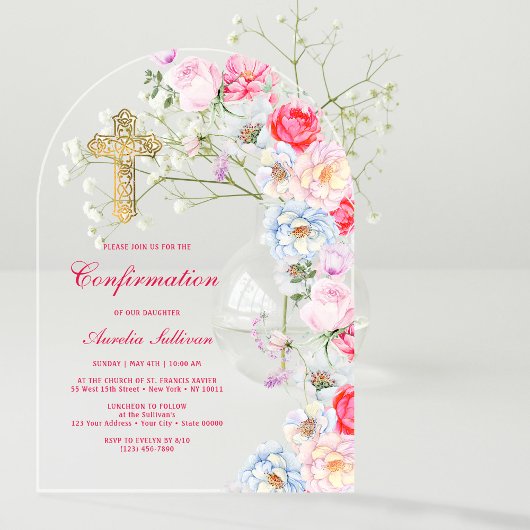 Invitations En Acrylique Confirmation Fleurs à l'aquarelle Arche