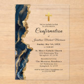 Invitations En Acrylique Confirmation Gold de l'Agate bleu (Recto)