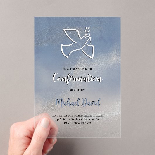 Invitations En Acrylique Confirmation gris marbre bleu (In situ (ordinateur de poche))