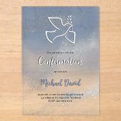 Invitations En Acrylique Confirmation gris marbre bleu (Recto)