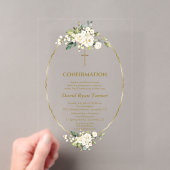 Invitations En Acrylique Confirmation Luxe Fleurs Blanches Or Garçon (In situ (ordinateur de poche))