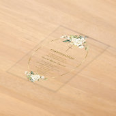 Invitations En Acrylique Confirmation Luxe Fleurs Blanches Or Garçon (Poser)