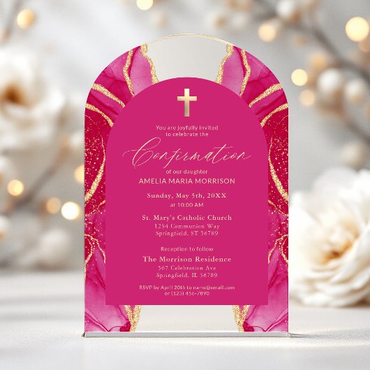 Invitations En Acrylique Confirmation Moderne en Agate Or Rose Chaud
