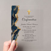 Invitations En Acrylique Confirmation Or en Agate Bleue (In situ (ordinateur de poche))
