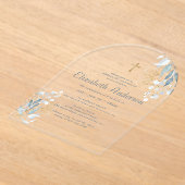 Invitations En Acrylique Confirmation Pour Sa Croix D'Or Moderne Foliage (Poser)