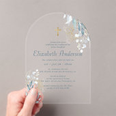 Invitations En Acrylique Confirmation Pour Sa Croix D'Or Moderne Foliage (In situ (ordinateur de poche))