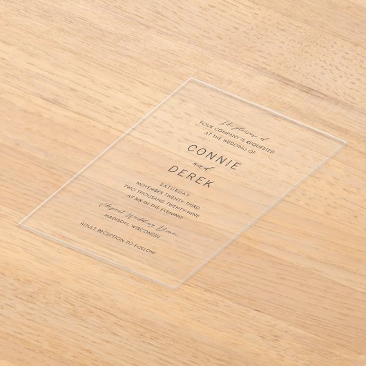 Invitations En Acrylique Connie Moderne Mariage élégant (Poser)