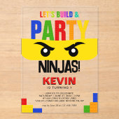 Invitations En Acrylique Construisons et faisons la fête Blocs de construct (Recto)