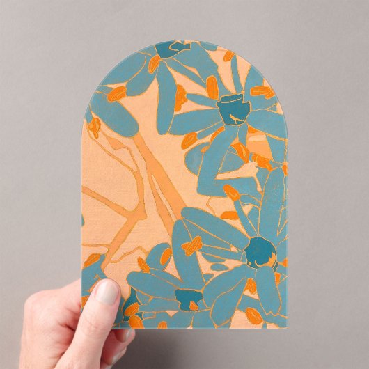 Invitations En Acrylique Contemporary Leaf Design in Peach (In situ (ordinateur de poche))