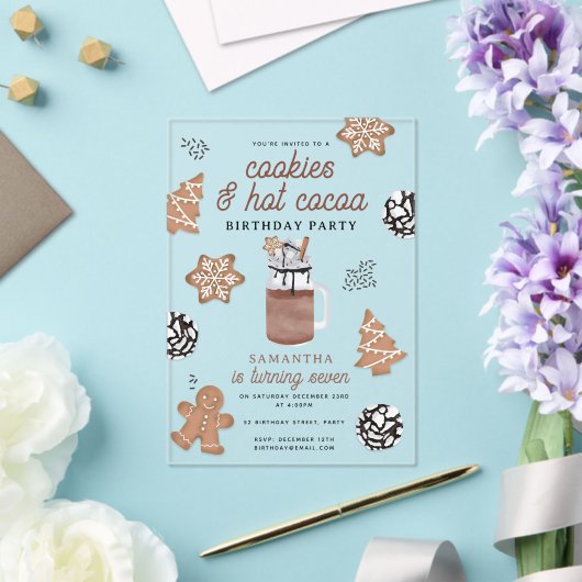 Invitations En Acrylique Cookies & Hot Cocoa Chocolate Kids Winter Birthday (Insitu (Mariage))