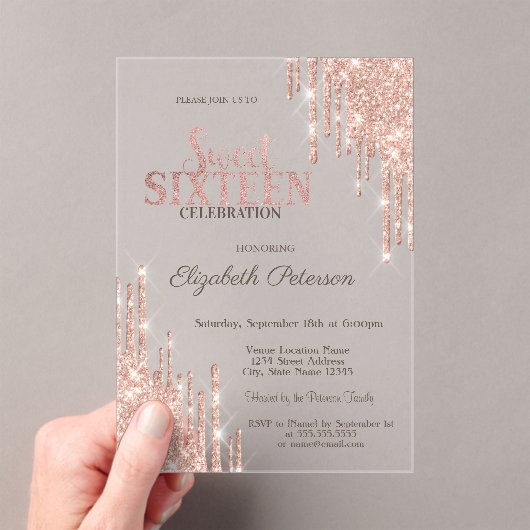 Invitations En Acrylique Cool Moderne Parties scintillant Rose Gold Sweet 1 (In situ (ordinateur de poche))