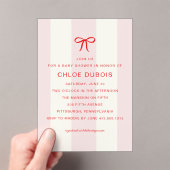 Invitations En Acrylique  Coquette Bow Blush Pink Striped Baby Shower  (In situ (ordinateur de poche))
