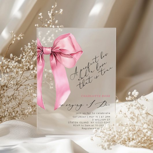 Invitations En Acrylique Coquette Bow rose Élégante Fête des mariées