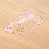 Invitations En Acrylique Coquette Bow rose florale Quinceanera (Poser)