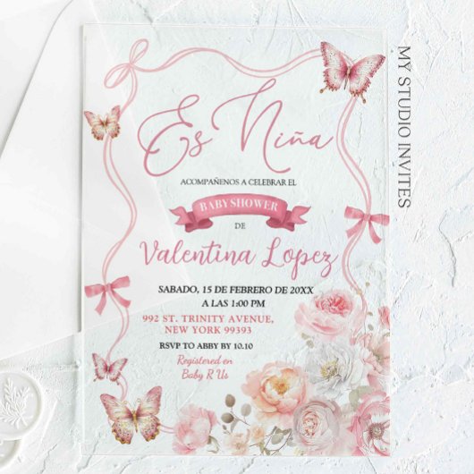 Invitations En Acrylique Coquette Bow Rose Papillon Es Niña