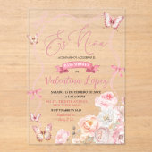 Invitations En Acrylique Coquette Bow Rose Papillon Es Niña (Recto)