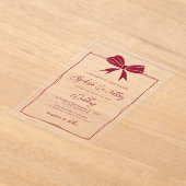 Invitations En Acrylique Coquette Bow rouge dessinée à la main Mariage chic (Poser)