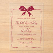 Invitations En Acrylique Coquette Bow rouge dessinée à la main Mariage chic (Recto)