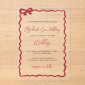Invitations En Acrylique Coquette Bow rouge dessinée à la main Mariage chic (Recto)