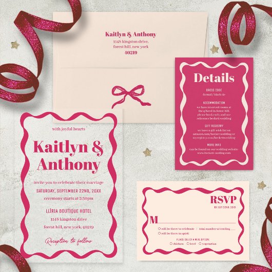 Invitations En Acrylique Coquette Curvy Ribbon Retro Mariage