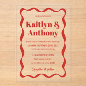 Invitations En Acrylique Coquette Curvy Ribbon Retro Mariage (Recto)