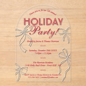 Invitations En Acrylique Coquette Dessinée À La Main Bows Fête de Noël (Recto)