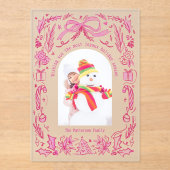 Invitations En Acrylique Coquette Famille de Noël Photo Red Pink Doodle (Recto)