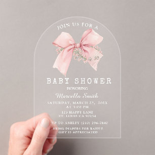 Invitations En Acrylique Coquette Pink Bow Baby shower Girl