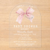Invitations En Acrylique Coquette Pink Bow Baby shower Girl (Recto)