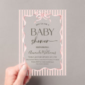 Invitations En Acrylique Coquette Pink Bow Stripe Girl Baby Shower (In situ (ordinateur de poche))