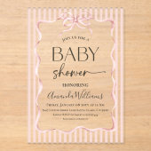 Invitations En Acrylique Coquette Pink Bow Stripe Girl Baby Shower (Recto)