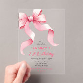 Invitations En Acrylique Coquette Rose Cute Bow fête d'anniversaire (In situ (ordinateur de poche))
