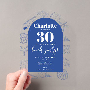 Invitations En Acrylique Coquillages de mer bleus Plage Fête d'anniversaire