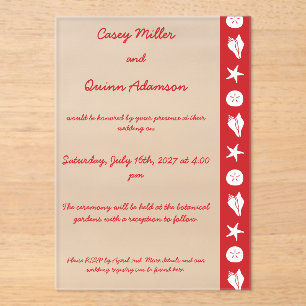 Invitations En Acrylique Coquillages d'été en acrylique cerise pour mariage