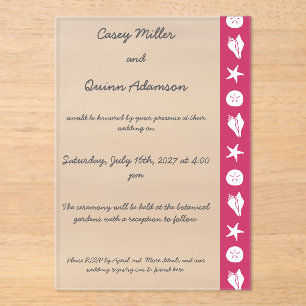 Invitations En Acrylique Coquillages d'été en acrylique framboise pour mari