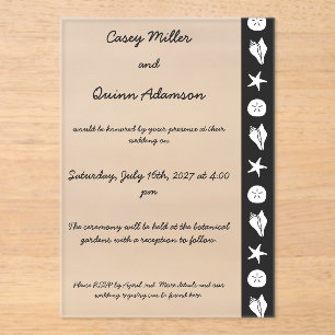 Invitations En Acrylique Coquillages d'été en acrylique noir Mariage