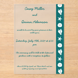 Invitations En Acrylique Coquillages d'été en acrylique sarcelle pour maria