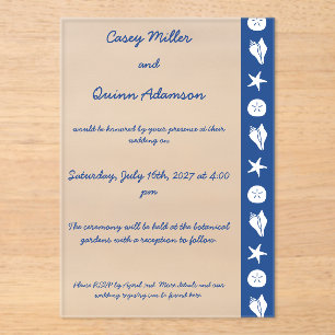 Invitations En Acrylique Coquillages d'été en bleu Acrylique Mariage
