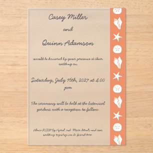 Invitations En Acrylique Coquillages d'été en corail Acrylique Mariage