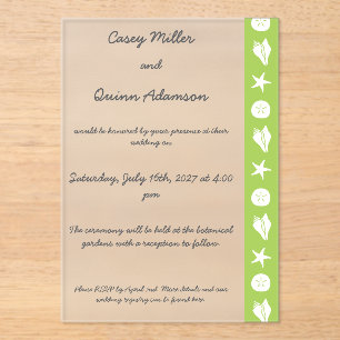Invitations En Acrylique Coquillages d'été en Peridot Acrylique Mariage