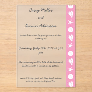 Invitations En Acrylique Coquillages d'été en rose pétale Acrylique Mariage